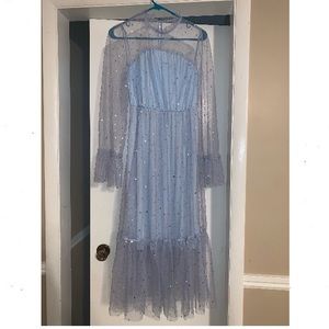 Light Blue Mesh Star Midi Dress, size M
